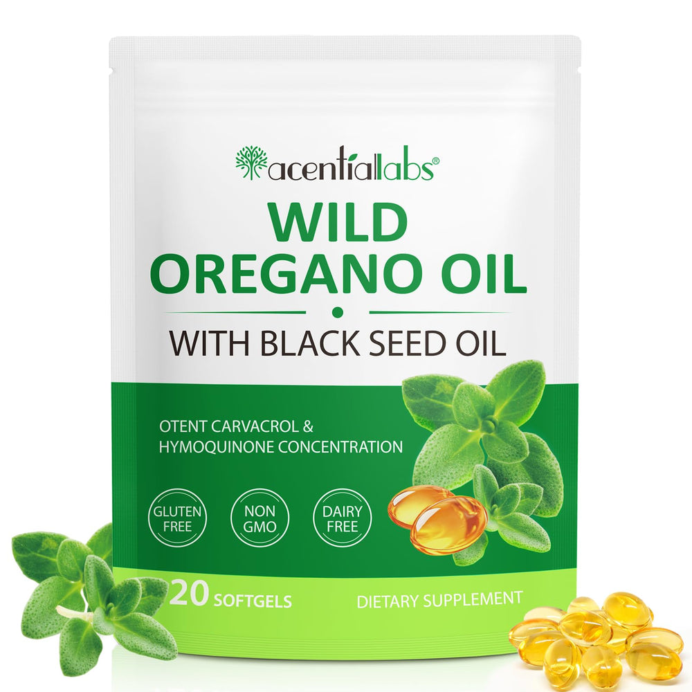 Oregano Oil Softgels 2 in 1 with Black Seed Oil bottle label