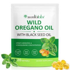 Oregano Oil Softgels 2 in 1 with Black Seed Oil bottle label