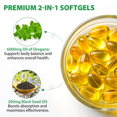 Front view of oregano oil softgels bottle