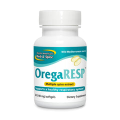 Front view of OregaResp P73-60 Softgels bottle