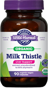 Bottle of Oregon's Wild Harvest Milk Thistle 90-count vegan capsules