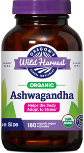 Oregon's Wild Harvest Ashwagandha bottle label with 180 capsules