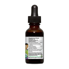 Product label for Oregon's Wild Harvest Children's Echinacea Goldenseal Orange Organic Herbal Supplement