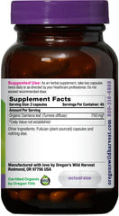 Back of packaging showing supplement facts for Oregon's Wild Harvest Damiana Organic Herbal Supplement 90 Count