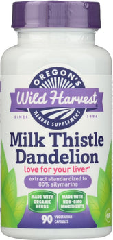 Bottle of Oregon's Wild Harvest Milk Thistle Dandelion 90 capsules