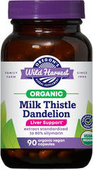 Front view of Oregon's Wild Harvest Milk Thistle Dandelion Capsules bottle, 90-count