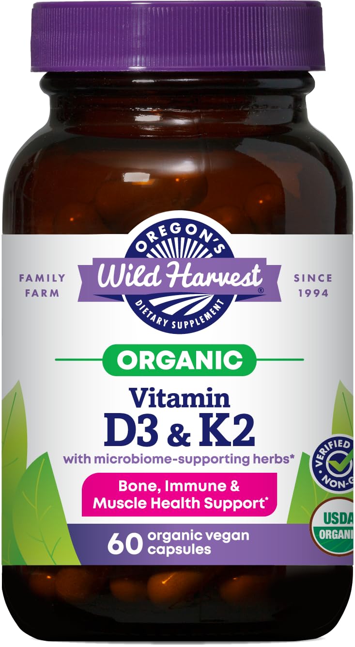 Oregon’s Wild Harvest Organic Vitamin D3 & K2 bottle label