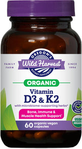 Oregon’s Wild Harvest Organic Vitamin D3 & K2 bottle label