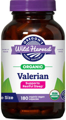Front view of Oregon's Wild Harvest Valerian Capsules bottle, 180-count