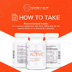 Graphic showing CoQ10 and essential nutrients in Orenda Active.