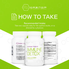 Orenda Immune + Detox daily-use capsules with glass of water example for ease.