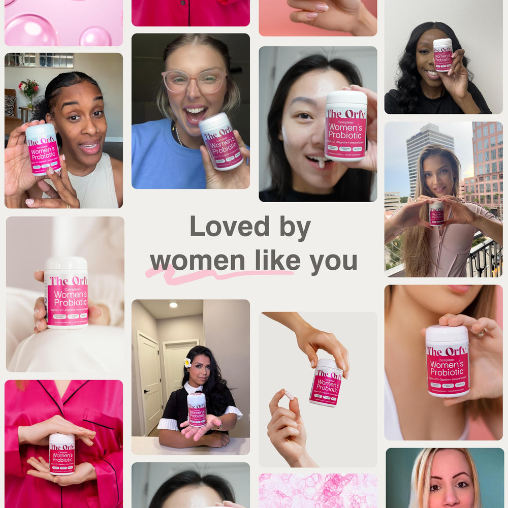 Lifestyle image of a woman taking a daily probiotic