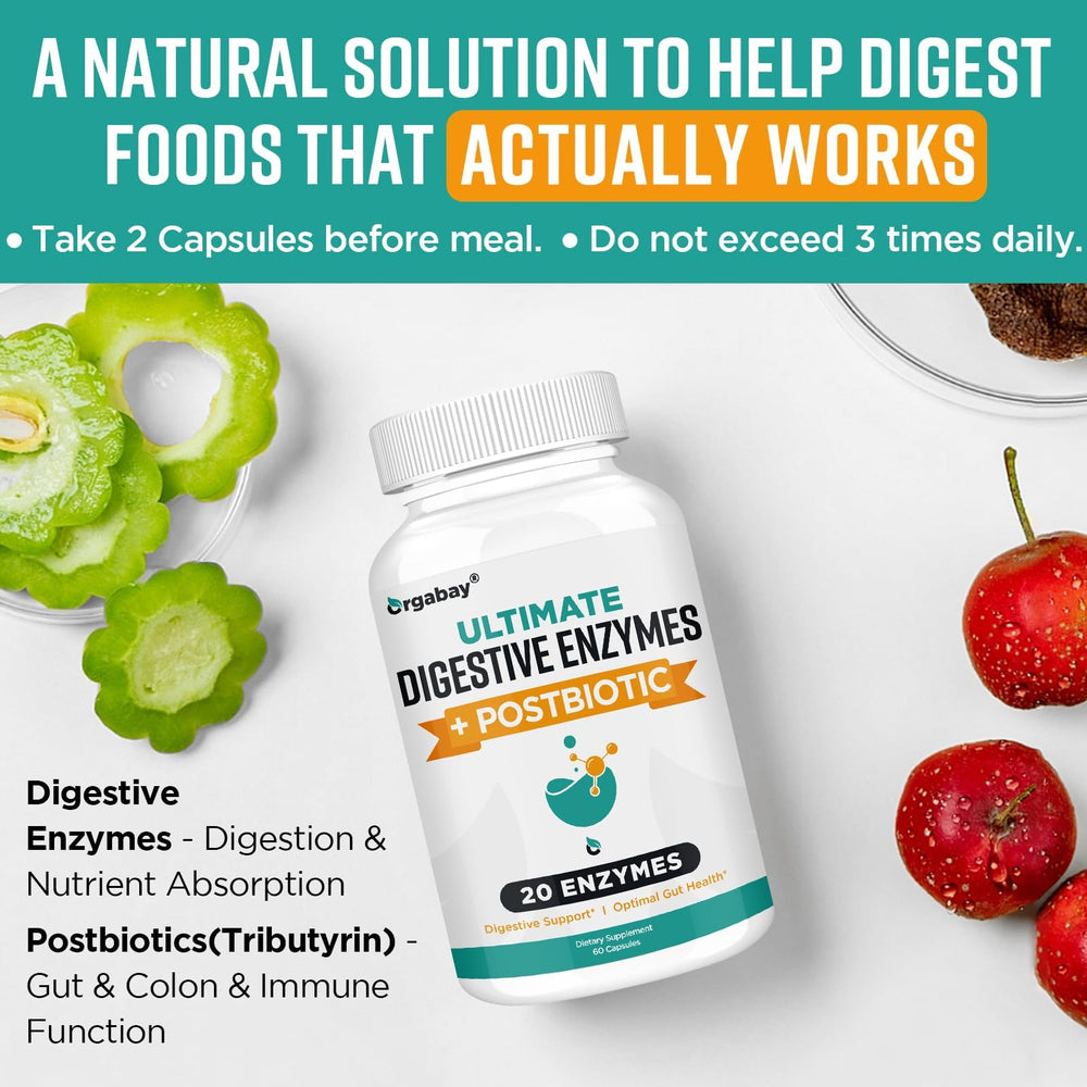 Vegan-friendly symbol on Orgabay Digestive Enzymes packaging