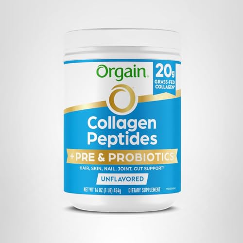 Orgain 1lb tub stored in pantry beside coffee maker