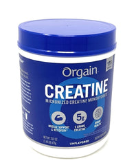 Front view of Orgain 5g micronized creatine monohydrate unflavored 1.48 lb tub
