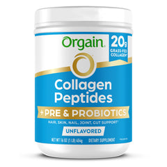 Orgain hydrolyzed collagen tub front for easy daily smoothie use