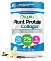 Orgain Vanilla Bean Protein Powder + Collagen front of 1.6 lb bottle