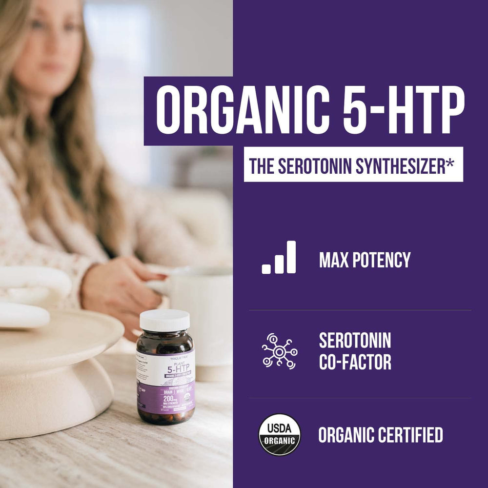 Back view of Organic 5-HTP bottle with label