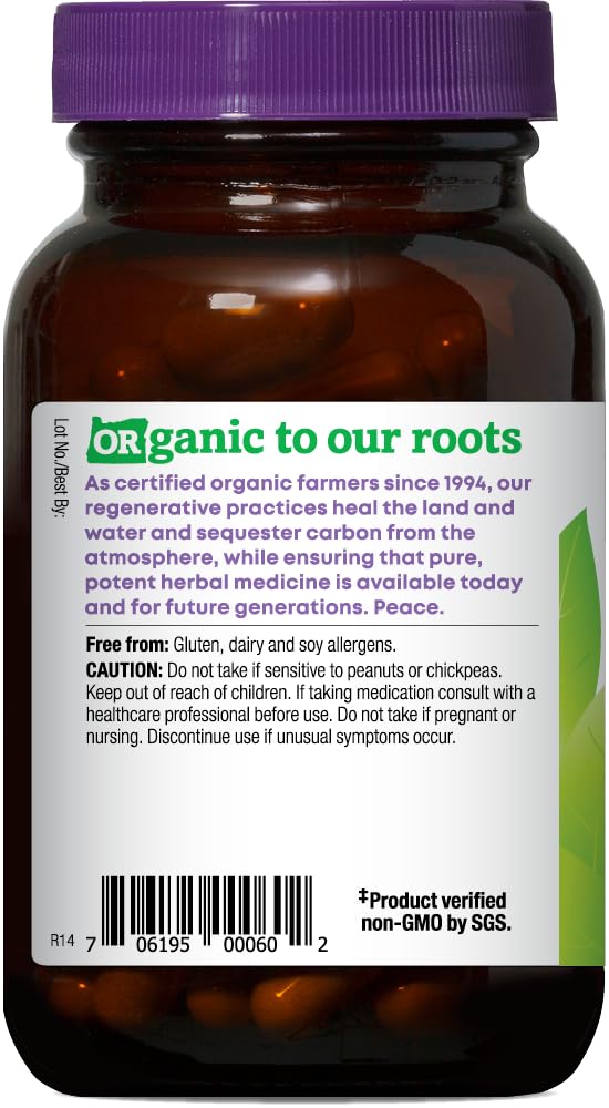 Label showing 90 vegan capsules and organic ingredients