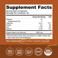 Close-up of Organic Beef Liver Capsules bottle label