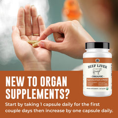 Front view of Organic Beef Liver Capsules bottle with label