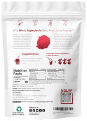 Rear label showing ingredients and non-GMO claim on Organic Beet Root Powder 1 lb