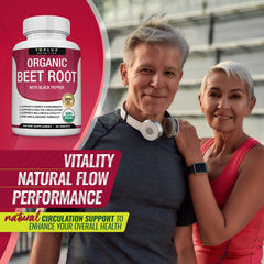 Graphic depicting energy and nitric oxide support from Beet Root Tablets
