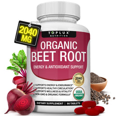 Front view of Organic Beet Root Powder Tablets bottle