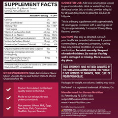 Back label of beet root powder bottle showing ingredients and nutrition