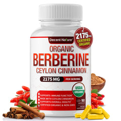 Organic Berberine with Ceylon Cinnamon bottle label showing 2175 mg per serving