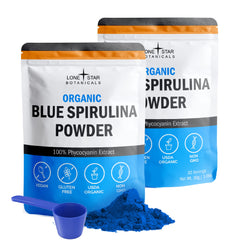Organic Blue Spirulina powder in a glass jar