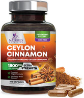 Bottle of Organic Ceylon Cinnamon Supplement 1800mg 240 capsules on shelf