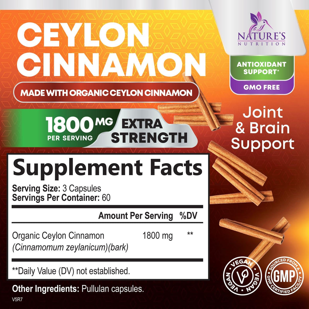 Organic Ceylon Cinnamon capsules bottle close-up