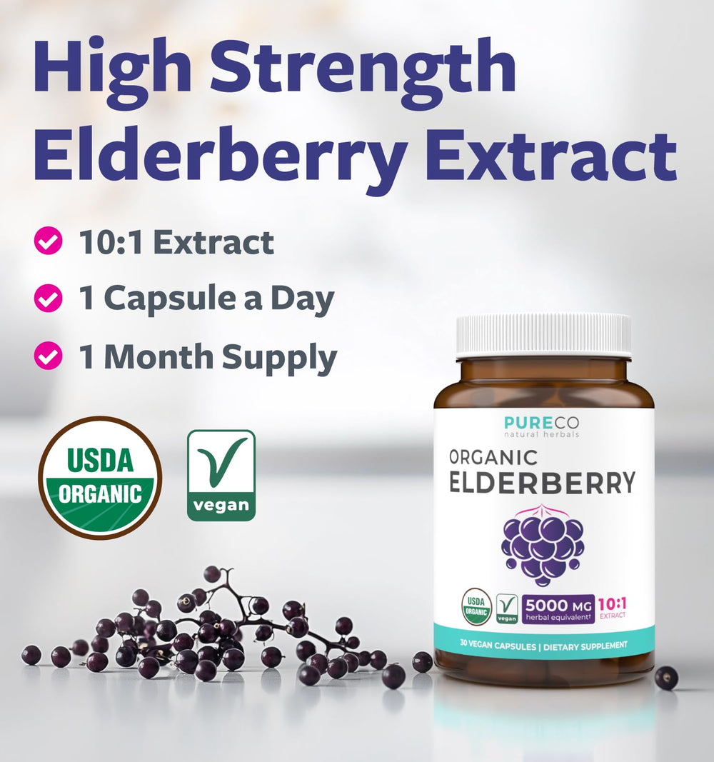 Back label of Organic Elderberry Capsules bottle