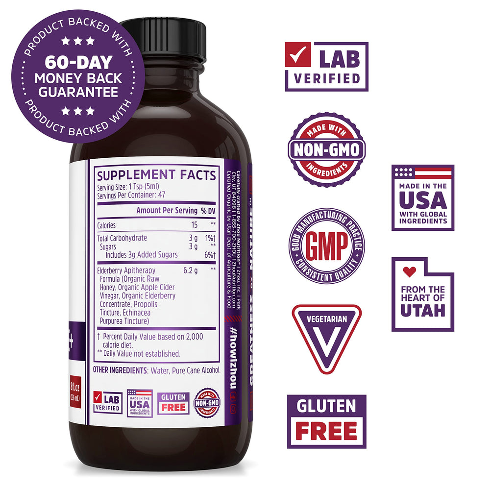 Organic elderberry extract bottle for immune support
