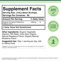 Front view of Organic Elderberry Liquid 2 oz bottle