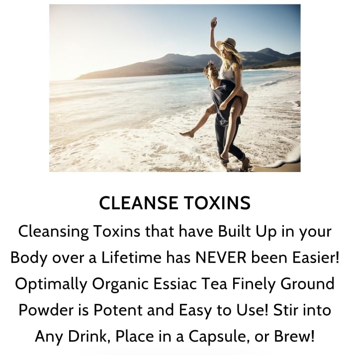 Organic Essiac Tea Powder 8 herb blend ingredients including burdock root and sheep sorrel