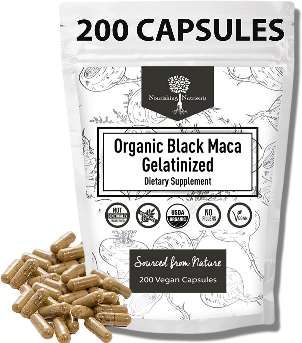 Organic Gelatinized Black Maca capsules β 200 count, hero image