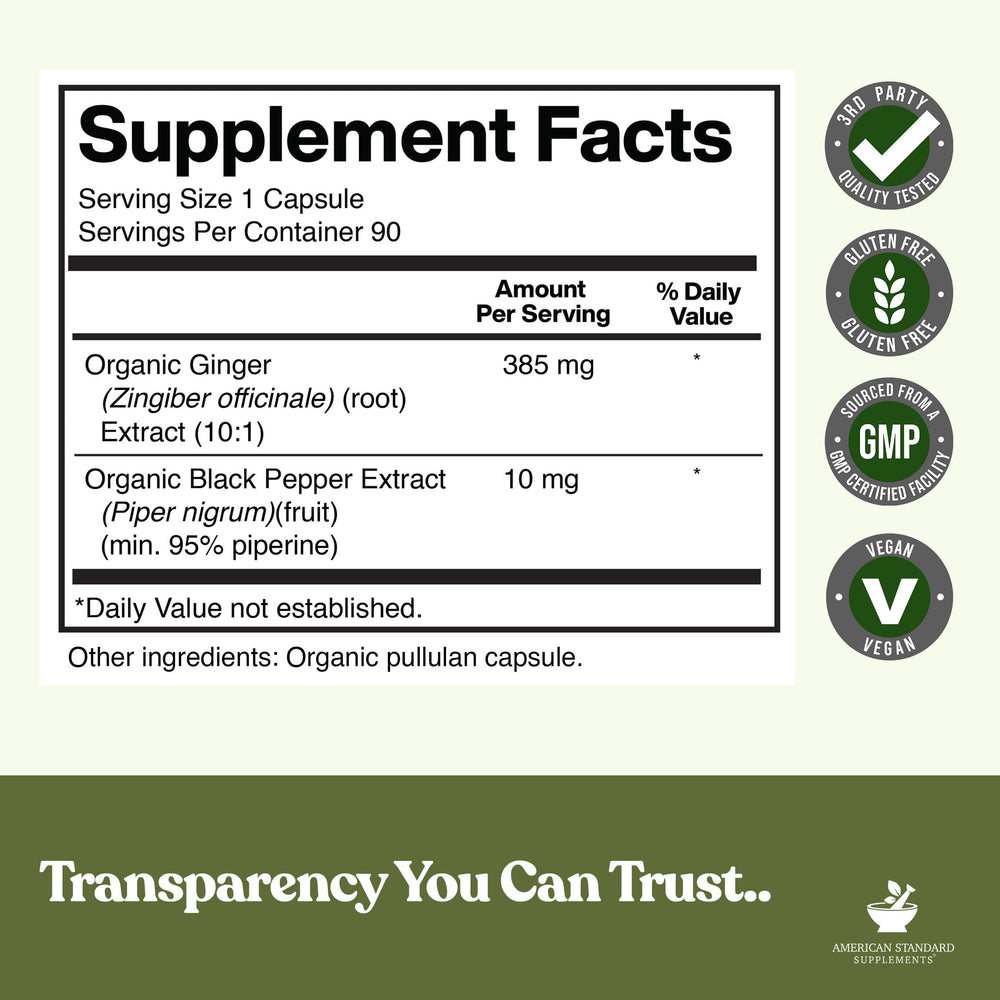 Close-up of organic ginger extract and organic black pepper extract ingredients