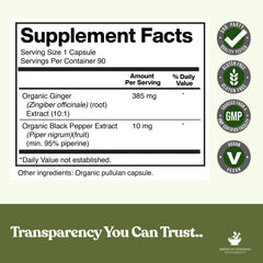 Close-up of organic ginger extract and organic black pepper extract ingredients