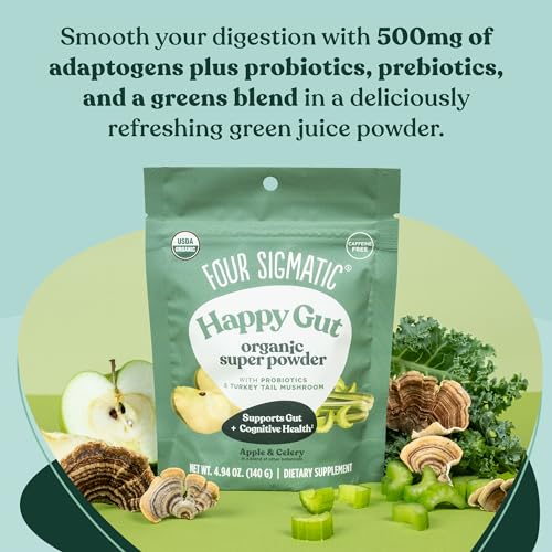Close-up of the product label on Four Sigmatic Organic Greens Powder