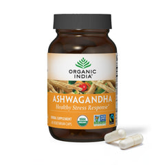 Front view of ORGANIC INDIA Ashwagandha Capsules bottle (60 capsules)