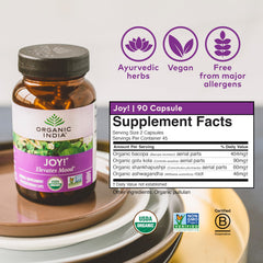 Calming wellness imagery featuring Joy herbal supplement