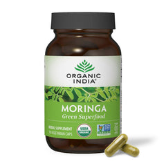 Organic India Moringa Capsules bottle - front view with 90 capsules