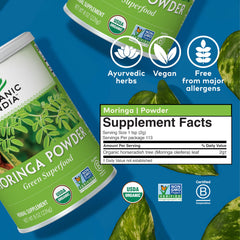 Graphic highlighting health benefits of Moringa powder