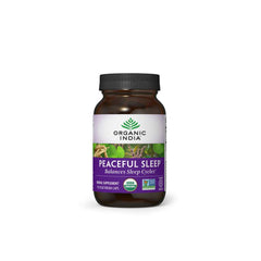 Organic India Peaceful Sleep bottle lifestyle promotes restful, melatonin-free evenings.