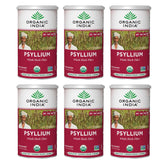 Organic India Whole Psyllium Husk Powder canister label and scoops