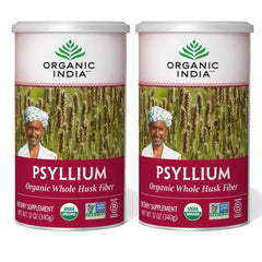 Front view of ORGANIC INDIA Psyllium Husk Powder packaging (12 oz, pack of 2)