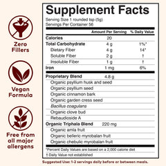 Organic cinnamon bark and psyllium husk ingredients