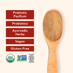 Scoop of orange-flavored psyllium husk powder